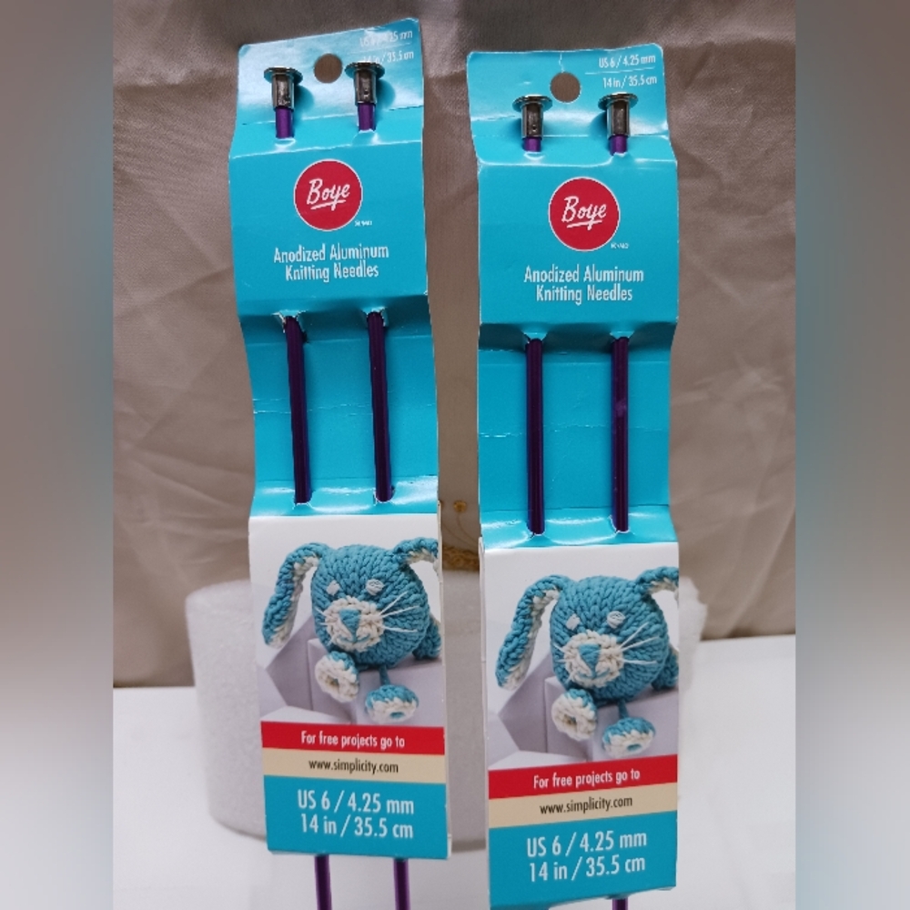 Boye Anodized Aluminum Knitting needle sets / 14in Size US 6 / New /